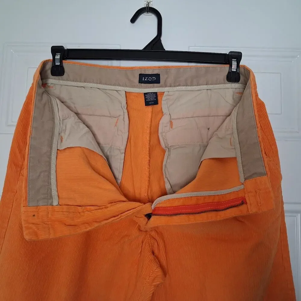 IZOD Golf Corduroy Pants 36 X 32 Tennessee Orange Chino Flat Front Straight Leg